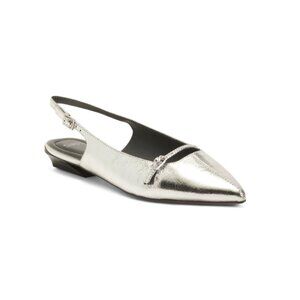 FRANCO SARTO Silver Leather Emma Pointy Toe Slingback Flats